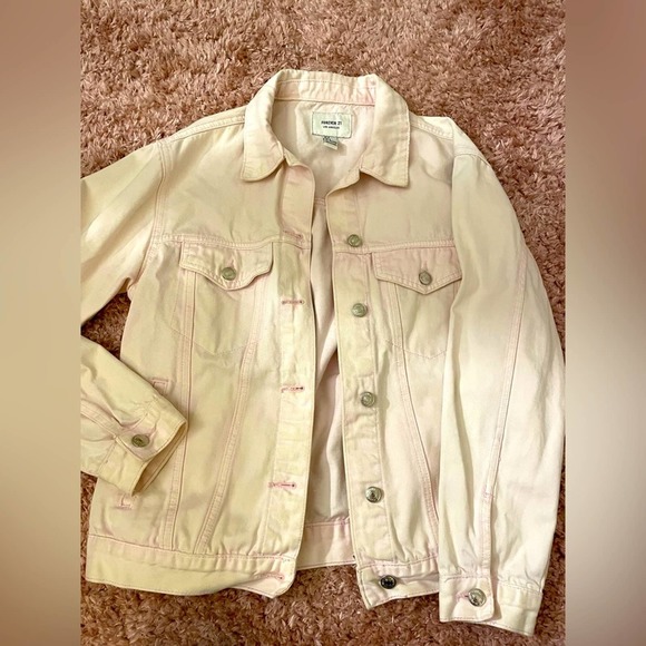 NWOT Forever 21 white and pink Jean Jacket - Picture 1 of 4